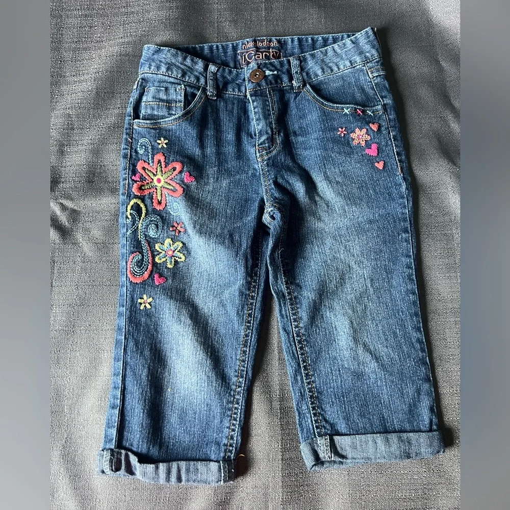 NICKELODEON iCARLY DENIM LONG STRETCH SHORTS SIZE 12 FLOWERS